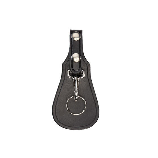 Aker Leather Key Flap Single Black Plain features chrome button snaps